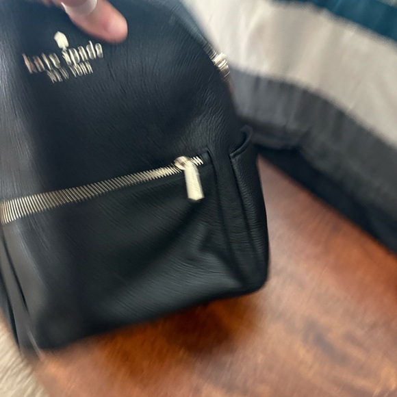 Kate Spade Black Leather Backpack with Silver Zippers - Picture 9 of 14